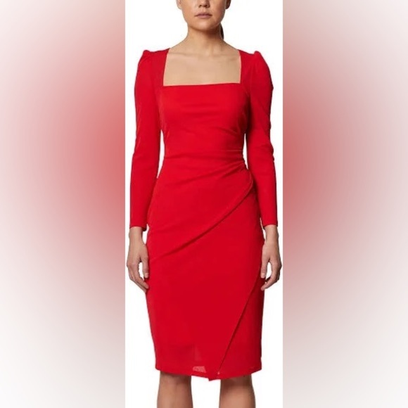 Laundry by Shelli Segal Women's Ruched Square Neck Knee Length Dress 14 - Picture 3 of 6